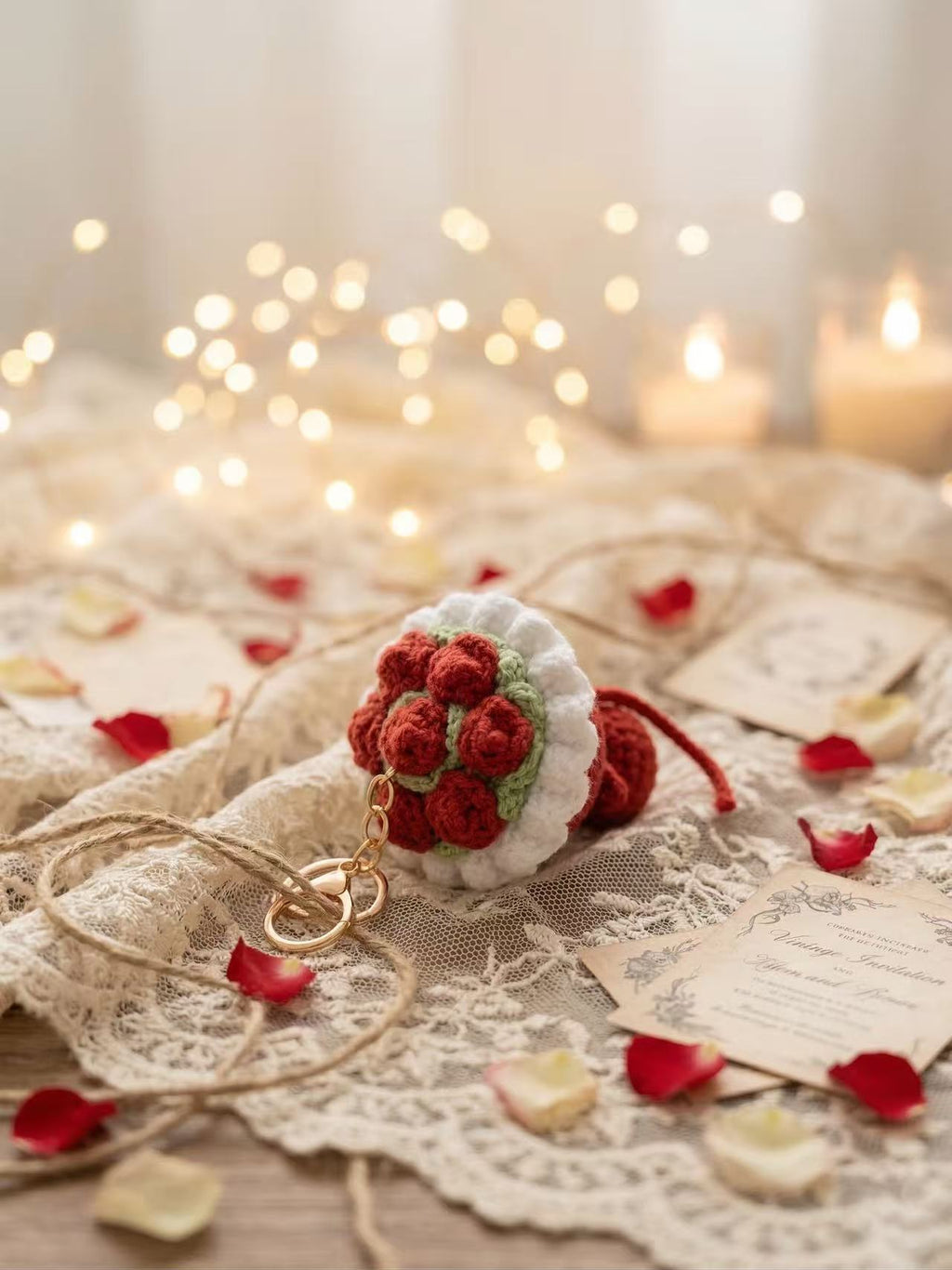 Hand-Crocheted Rose Bouquet Keychain, Floral Bag Charm, Romantic Accessory