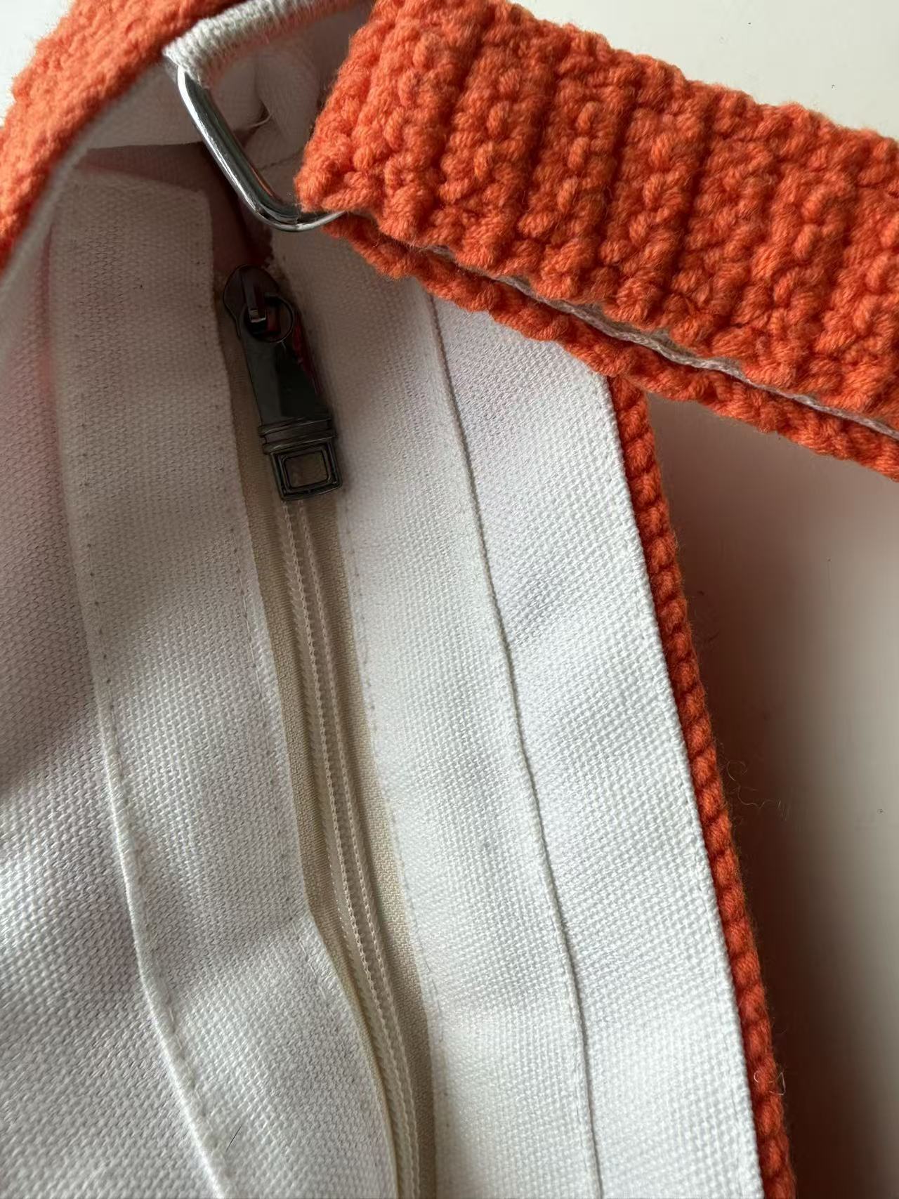 Handmade Crochet Daisy Tote Bag, Orange Boho Shoulder Bag, Flower Knit Purse