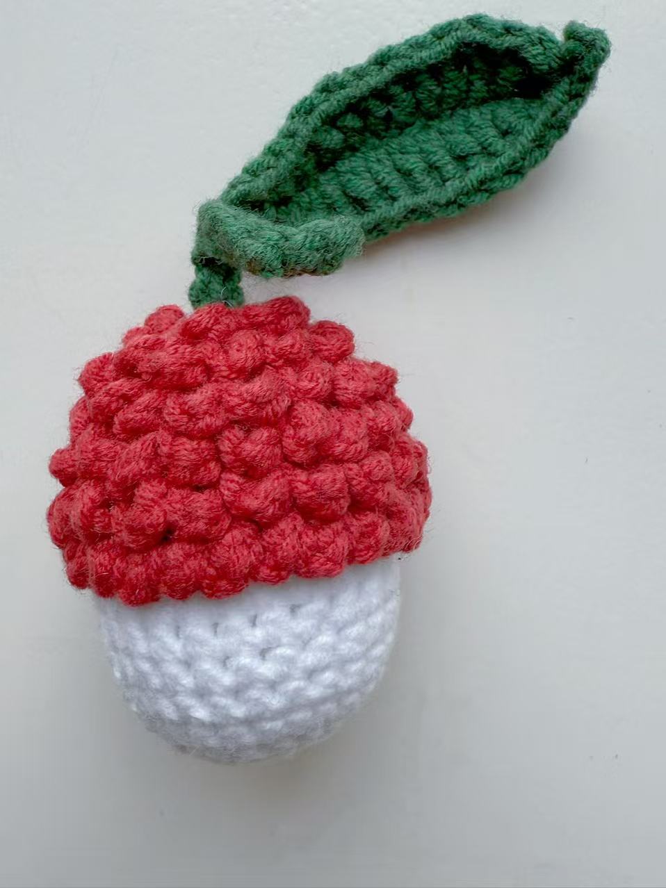 Crocheted Lychee Bag Charm, Textured Fruit Keychain, Cotton Amigurumi Accessory