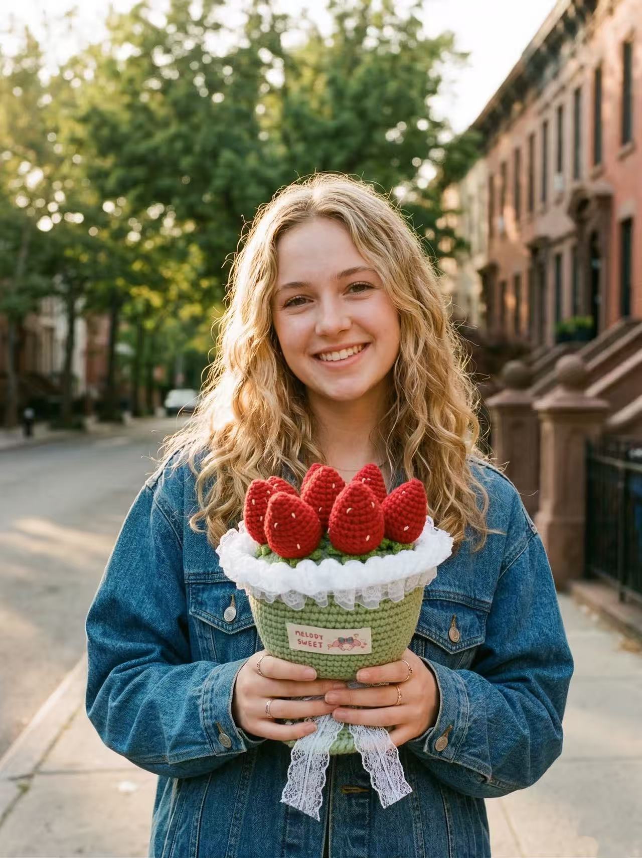 Handmade Crochet Strawberry Bouquet in Pot, Amigurumi Potted Plant, Mother's Day Gift, Cute Desk Decor, Anniversary Gift, Knitted Flower